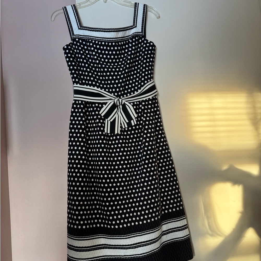 Vintage 1960s Oscar de la Renta Black & White Polka Dot Midi Dress